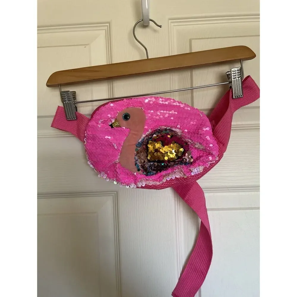 TY Flamingo Plush Two Toned Sequin Hot Pink Children's Fanny Pack/Belt Bag Y2K